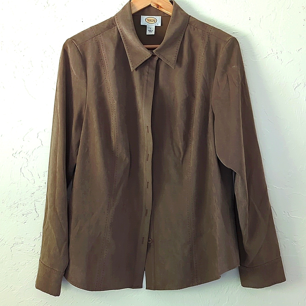 Talbots Faux Suede Chocolate Color Large Button Down Top
